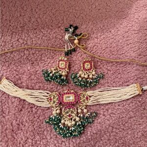 Traditional Kundan Pearl & Stone Choker Set (Necklace + Earrings)